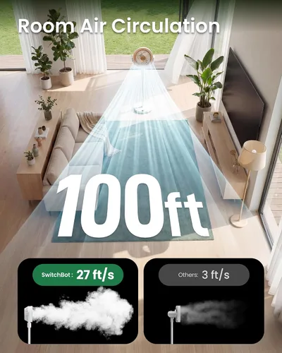 Miniatura 2 de SwitchBot Ventilador de pedestal inteligente, ventilador oscilante recargable para dormitorio, con cable e inalámbrico, ventilador de piso