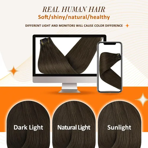 Miniatura 7 de Full Shine Extensiones de cabello humano con clip, sin costuras, color marrón oscuro, 18 pulgadas, con clip, invisible, trama de poliuretano
