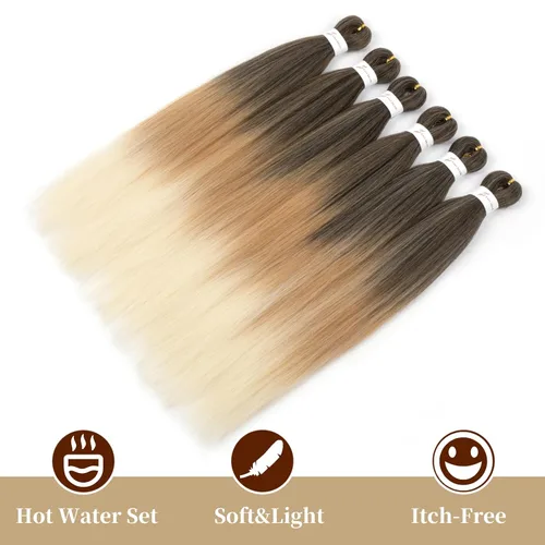 Miniatura 5 de Cabello trenzado preestirado, cabello trenzado degradado de 24 pulgadas, 6 paquetes de ajuste de agua caliente, cabello sintético Yaki profesional