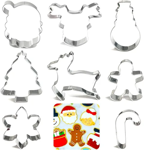 Juego de 8 cortadores de galletas de Navidad, cortador de fondant de acero inoxidable, cortador de galletas de metal resistente, formas lindas de