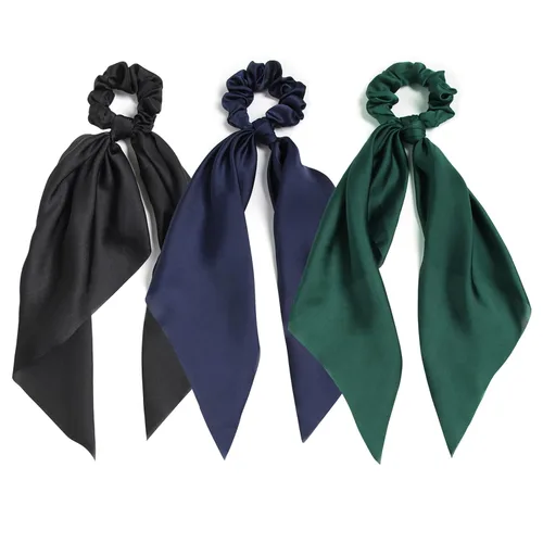 Miniatura 8 de Coleteros para el cabello para mujer, bufanda LFOUVRE Scrunchies, 2 piezas de bufandas anudadas para niñas, bufanda de satén sedoso, banda elástica