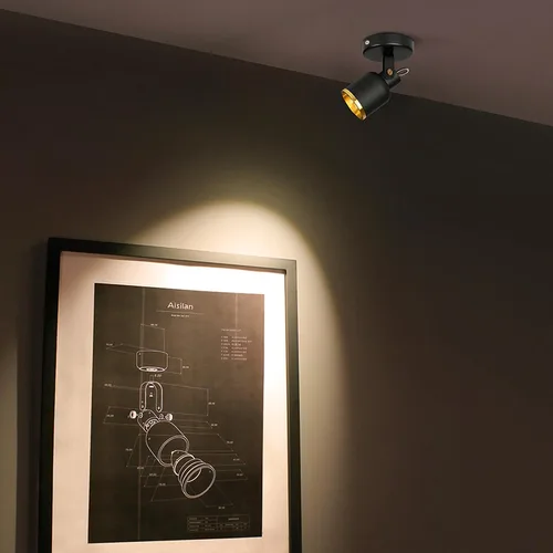 Miniatura 2 de Aisilan - Foco de techo LED regulable negro y dorado para interiores, ajustable, 180 grados, monopointo, luz blanca cálida, 3000 K, 7 W