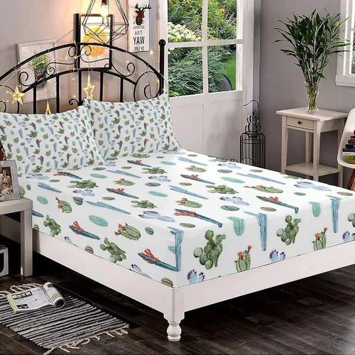 Juego de sábanas decorativas tamaño individual XL, juego de sábanas bajeras con bolsillos profundos de cactus y 2 fundas de almohada (sin sábana