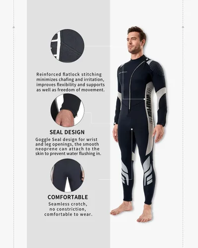 Miniatura 3 de Seaskin Trajes de neopreno para hombres y mujeres de 3 mm con cremallera frontal, traje de neopreno completo