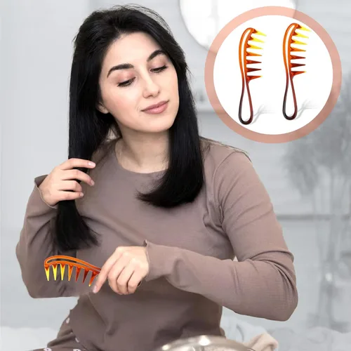 Miniatura 8 de Peine de dientes anchos para rizos, 2 peines de dientes grandes, peines de dientes de tiburón, peine de pelo de plástico duradero, peine de Ámbar