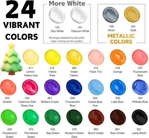 Miniatura 2 de HUAL Juego de pintura acrílica con 5 pinceles, 24 colores (2.0 fl oz, 2 onzas) para artistas, niños, principiantes y pintores