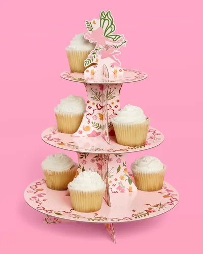 Miniatura 7 de xo, Fetti Garden Fairy Cupcake Tower, 3 niveles Decoraciones de fiesta de mariposa para niños, fiesta de té, cumpleaños, bosque de bosques, país