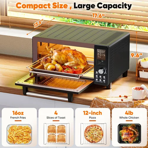 Miniatura 2 de Nuwave Bravo Pro - Combo de horno tostador y freidora de aire por convección, nuevo y mejorado 2025, 10 en 1, controles de temperatura de 50°-450°F