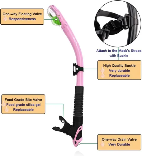 Miniatura 6 de WACOOL Juego de buceo profesional con válvula de purga de vidrio recubierto antivaho y pieza de boca de silicona antisalpicaduras para hombres