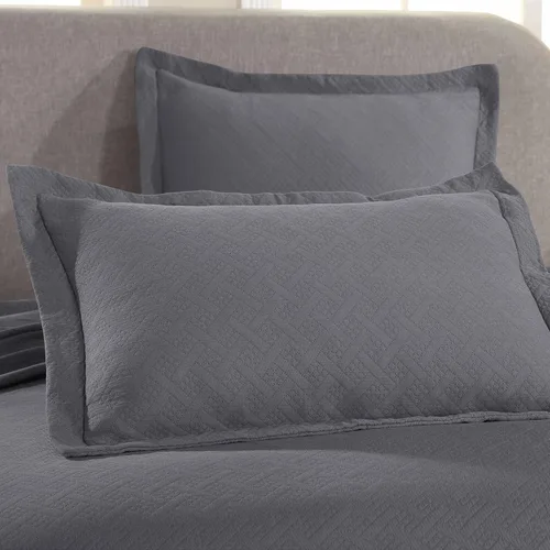 Miniatura 4 de Colcha Superior 100% algodón con diseño de tejido de cesta y fundas, ropa de cama de algodón de primera calidad para todas las estaciones con Gris