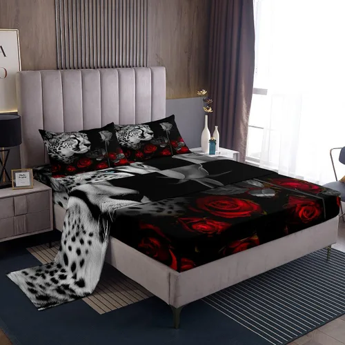 Miniatura 11 de Juego de ropa de cama de oso tamaño individual con diseño de osos y ramas de árbol genealógico, sábana bajera ajustable con diseño de árboles