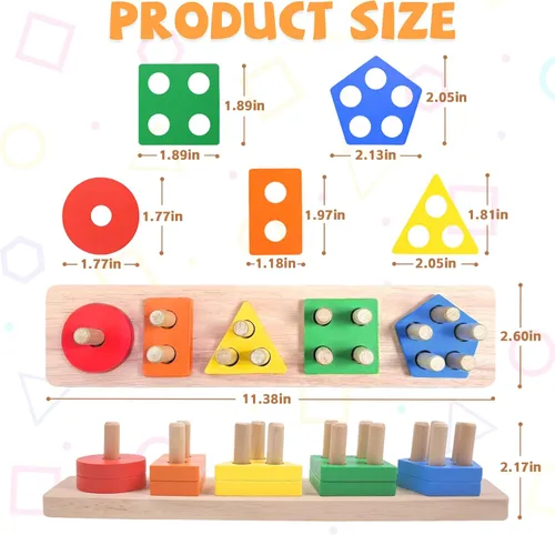 Miniatura 6 de Juguetes Montessori para bebés de 1, 2, 3 años - Juguetes de apilar de madera para bebés, juguetes sensoriales educativos clasificadores de formas