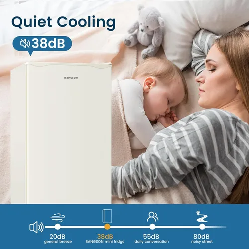 Miniatura 6 de BANGSON Mini refrigerador con congelador, 3.2 pies cúbicos, refrigerador pequeño de una sola puerta, eficiencia energética, bajo ruido, mini Blanco