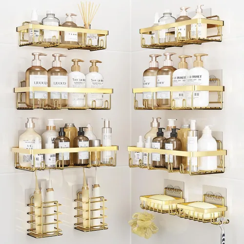 Miniatura 15 de Liuoud Juego de 5 Organizadores de Ducha Adhesivos para Pared, Estante para Interior de Ducha, Cesta de Almacenamiento de Baño Inoxidable Resistente