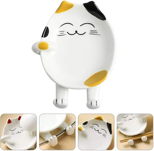 Miniatura 4 de Soporte de cuchara de cerámica multifuncional para cocina, con forma de gato, soporte para utensilios de cocina, soporte para tapa de olla, soporte