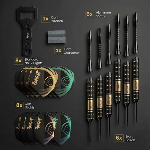 Miniatura 6 de IgnatGames Steel Tip Dart Set - Brass Barrels with Tempered Steel Points, Aluminum Shafts, 16 GlideXPro Flights (Standard No. 2 + Slim), Azul