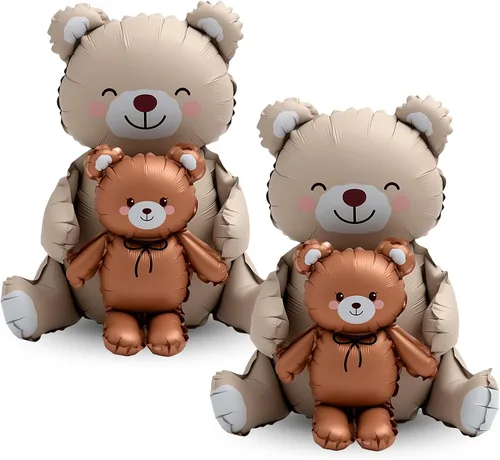 Miniatura 8 de Simgoing 2 globos de oso marrón grande de 21 x 35 pulgadas, globos de cumpleaños de papel de aluminio de oso de dibujos animados mate
