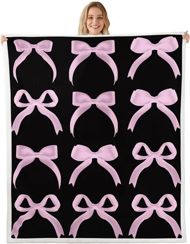 Erosebridal Black Pink Bow Fleece Throw Blanket 40"x50" - Ultra-Soft for Couch Sofa Bed,Kawaii Cool Bowknot Sherpa Blanket,Princess Style Fuzzy