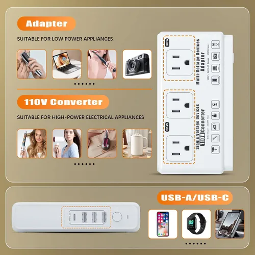 Miniatura 10 de Convertidor de voltaje de viaje de 220 V a 110 v: Convertidor de voltaje universal internacional Transformador de enchufe de regleta de alimentación
