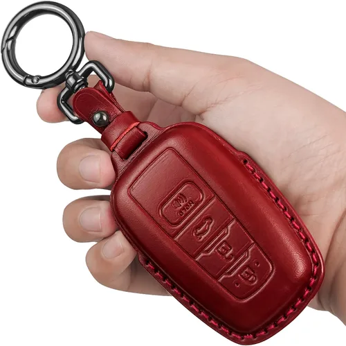 Miniatura 8 de Tukellen Funda para llavero Toyota de piel auténtica con llavero, protector de cuero compatible con Rav4 2019-2025 2020-2022 Highlander Corolla Negro