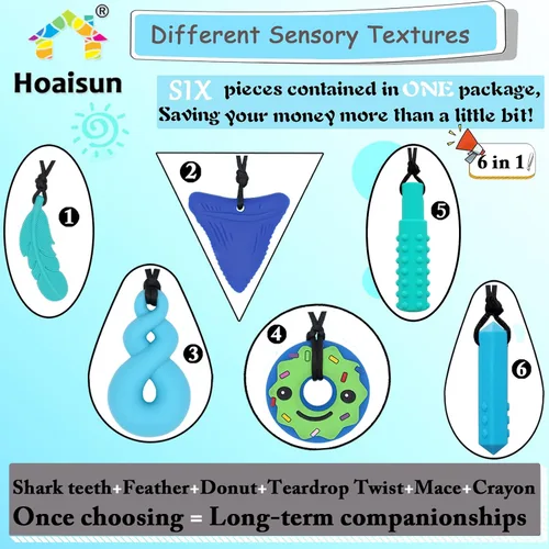 Miniatura 7 de Collares masticables para niños sensoriales, 6 collares sensoriales para masticar para niños y niñas con TDAH, SPD, autismo, necesidades de Azul