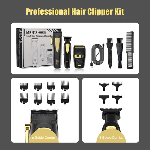 Miniatura 7 de Cortadora de pelo para hombre, inalámbrica, afeitadoras eléctricas para hombres, juego de cortapelos profesional para corte de pelo, kit de aseo