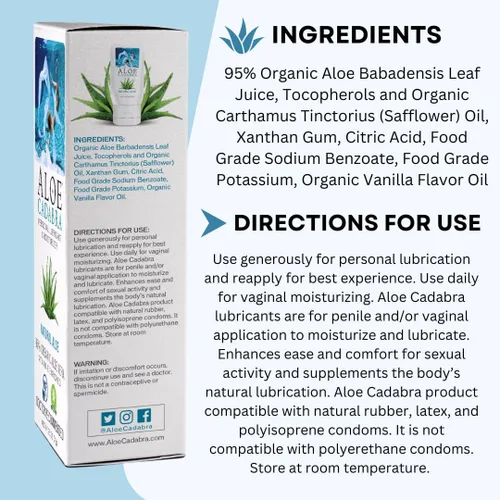 Miniatura 3 de Aloe Cadabra Lubricante personal a base de agua natural e hidratante vaginal, lubricante de aloe orgánico, sin manchas, pH equilibrado