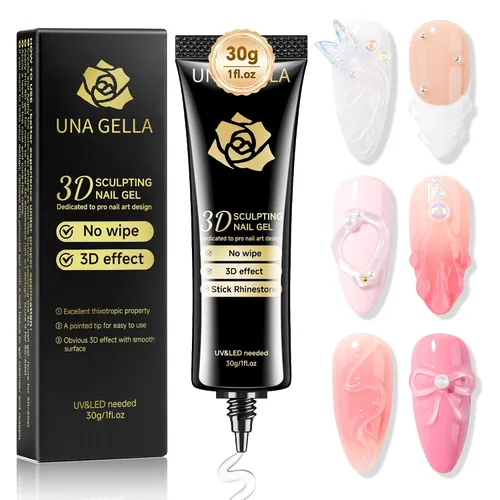 Miniatura 10 de UNA GELLA Esmalte de uñas en gel 3D blanco lechoso 15g, esmalte en gel para esculpir sin necesidad de limpieza, polvo para uñas cromadas, moldeado