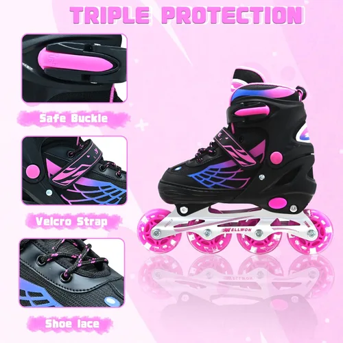 Miniatura 2 de Patines en línea para niñas y niños, patines ajustables de 4 tamaños para niños con ruedas de luz completa y jóvenes de 5 a 14 años, patines