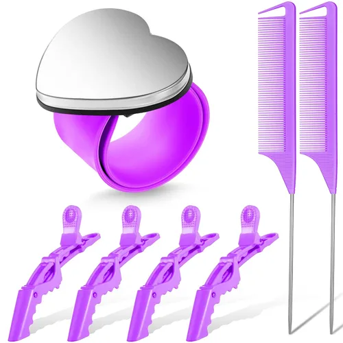 Miniatura 8 de Nuenen Juego de 7 herramientas para trenzar el cabello, incluye pulsera magnética, peines de cola de rata de acero inoxidable y pinzas de pelo