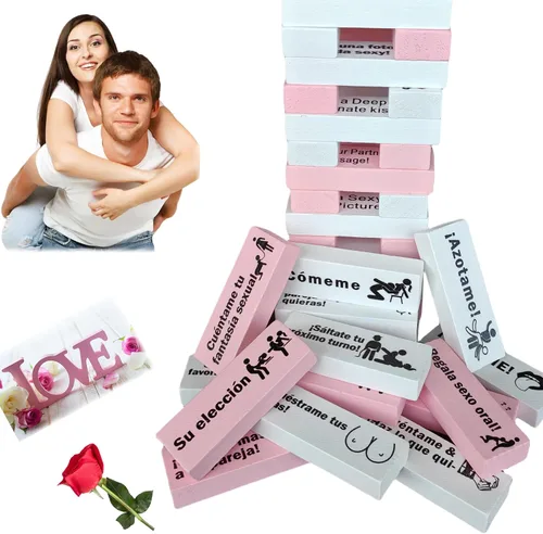 Juego de Bloques Español para Parejas Adultas, Juego de Torre Colorida en la Cama, Actividad Divertida para Dormitorio de Esposa y Esposo