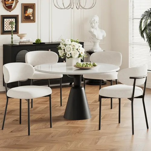 Miniatura 15 de MALOL Juego de 2 sillas de comedor de cuero con reposabrazos, silla de comedor tapizada con respaldo curvado y patas de madera, sillas de cocina