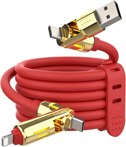Miniatura 21 de MFish Cable de carga USB 4 en 1 con funda de transporte, cable de carga rápida de 240 W, USB-A y USB-C dual a USB-C/Lightning, para iPhone Negro