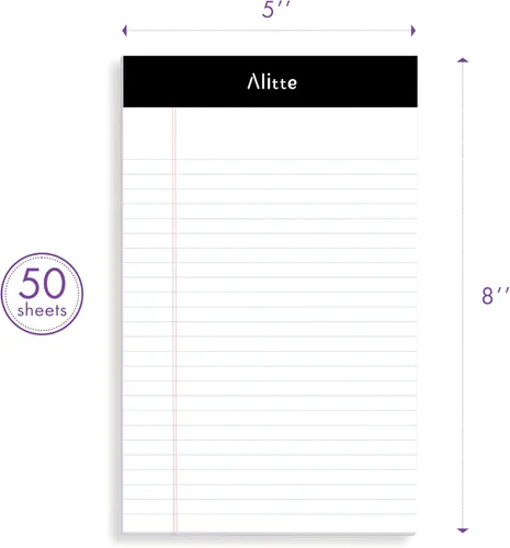 Miniatura 3 de Alitte Bloc de notas legales de 5 x 8 pulgadas, paquete de 6, bloc de escritura perforado con rayas estrechas, papel grueso de alta calidad, sin