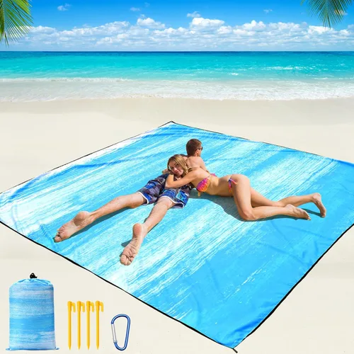 Miniatura 22 de WIWIGO Manta de playa impermeable a prueba de arena tapete de playa 79" X 83"/10'x9' para 2-8 adultos, de secado rápido, tapete de picnic al aire
