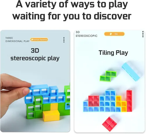 Miniatura 4 de ALKISTA Juego de bloques de equilibrio Tetra Tower de 96 piezas, juegos de mesa para 2 jugadores+juegos familiares, fiestas, viajes, niños