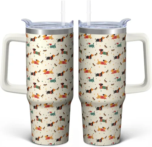 Miniatura 10 de Dachshund - Vaso de viaje aislado de acero inoxidable de 20 onzas con asa y pajilla, regalo para mujer, para el Día de la Madre, a prueba de fugas