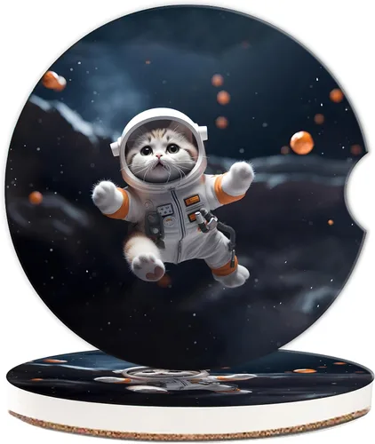 Bonitos posavasos para automóvil con diseño de gato espacial, posavasos para portavasos de automóvil, 2 piezas universales antideslizantes