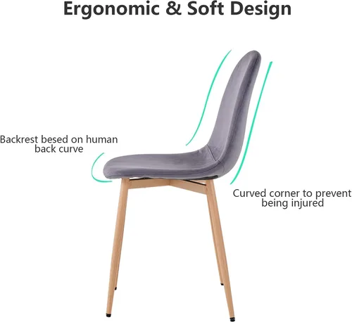 Miniatura 4 de Symylife Juego de 4 sillas de comedor de terciopelo, sillas de cocina con patas de metal para sala, dormitorio, restaurante, sillas grises