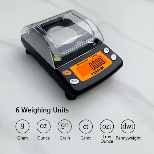 Miniatura 5 de Báscula de miligramo, doble alimentación, pantalla grande, escala de mg, pies ajustables, 1.76 oz x 0.00 oz, negro, báscula digital de polvo