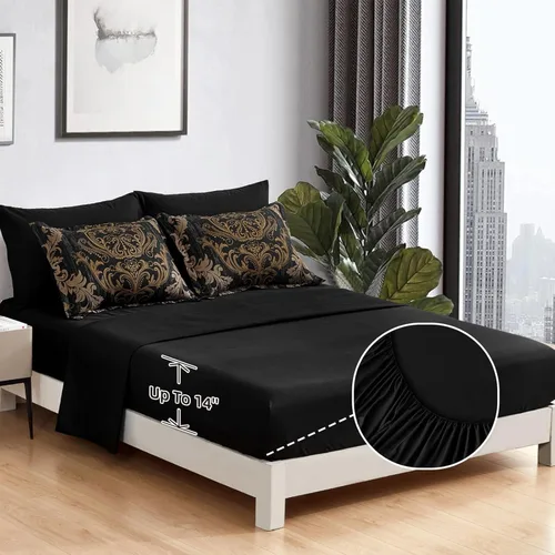 Miniatura 8 de WONGS BEDDING - Juego de edredón negro tamaño full, textura damasco dorado, juego de 7 piezas en una bolsa, de microfibra - 1 edredón, 1 sábana