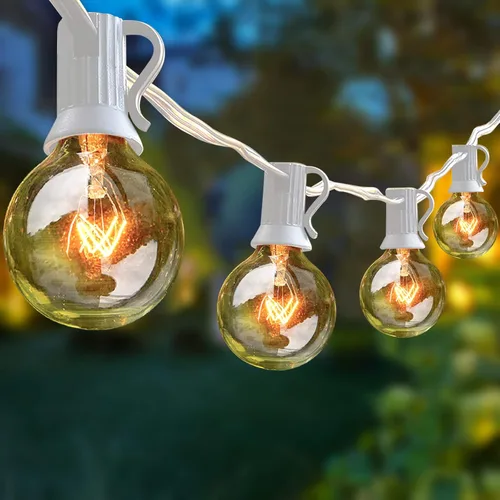 Miniatura 10 de SUNSGNE Guirnalda de luces de patio G40 impermeable de 100 pies para exteriores con 105 bombillas Edison transparentes, luces de globo para 24.9 ft