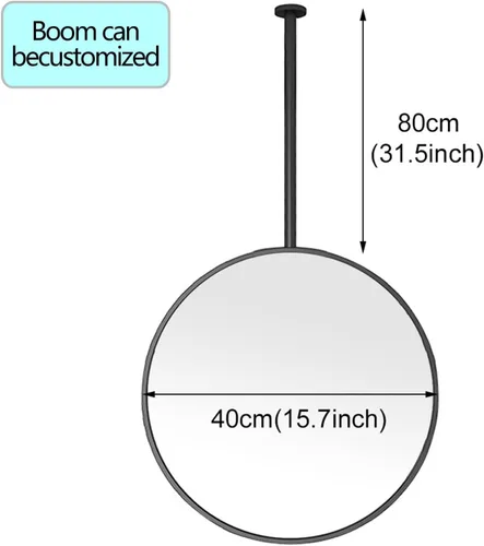 Miniatura 2 de Espejo redondo grande para colgar en el techo, espejo de pared circular con pluma montada en el techo y marco de metal, espejo colgante decorativo