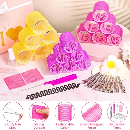 Miniatura 6 de 41 piezas de rodillos de cabello jumbo con clips, rodillos de cabello grandes con 3 tamaños 64mm 55mm 48mm, rodillo de cabello de autoagarre