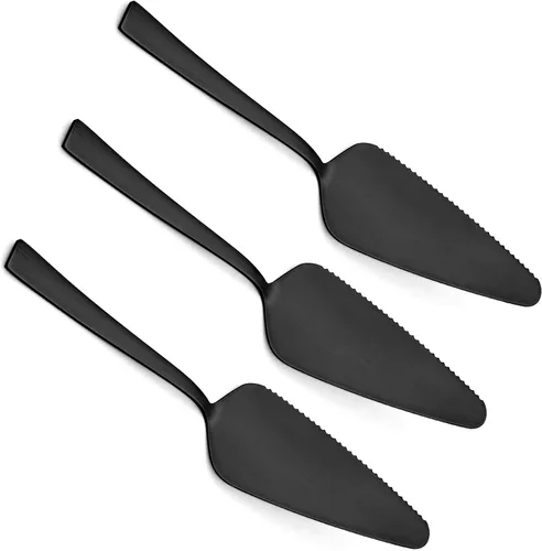 Miniatura 9 de E-far - Juego de 5 servidores de pastel negro mate, cortador de acero inoxidable de 8.9 pulgadas para pasteles y pizza de queso, borde dentado