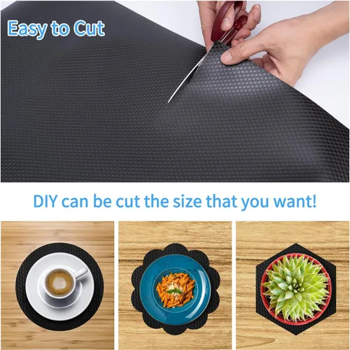 Miniatura 6 de Revestimientos negros para estantes de armarios de cocina, alfombrilla para cajones no adhesiva, revestimientos para refrigerador, manteles