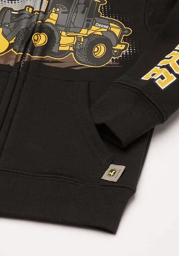 Miniatura 4 de John Deere Sudadera con capucha Tractor de vellón con cremallera frontal para niños pequeños, Negro