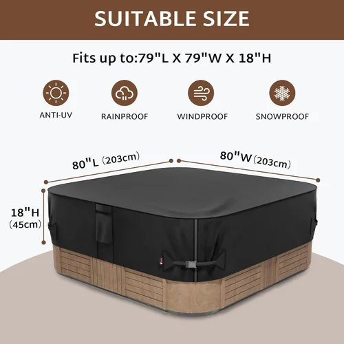 Miniatura 2 de iBirdie - Funda para bañera de hidromasaje impermeable y a prueba del clima para exteriores, 80 x 80 pulgadas, para 79 x 79 o 78 x 78 o 77 x 77, SPA