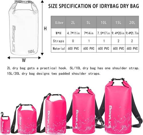 Miniatura 3 de IDRYBAG Bolsa seca para kayak impermeable 2L/5L/10L/15L/20L, pequeña bolsa impermeable para navegación