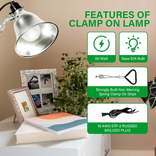 Miniatura 5 de Simple Deluxe - Lámpara de techo con abrazadera de 5.5 pulgadas con reflector de aluminio de hasta 60 W, casquillo E26 (sin foco incluido), cable